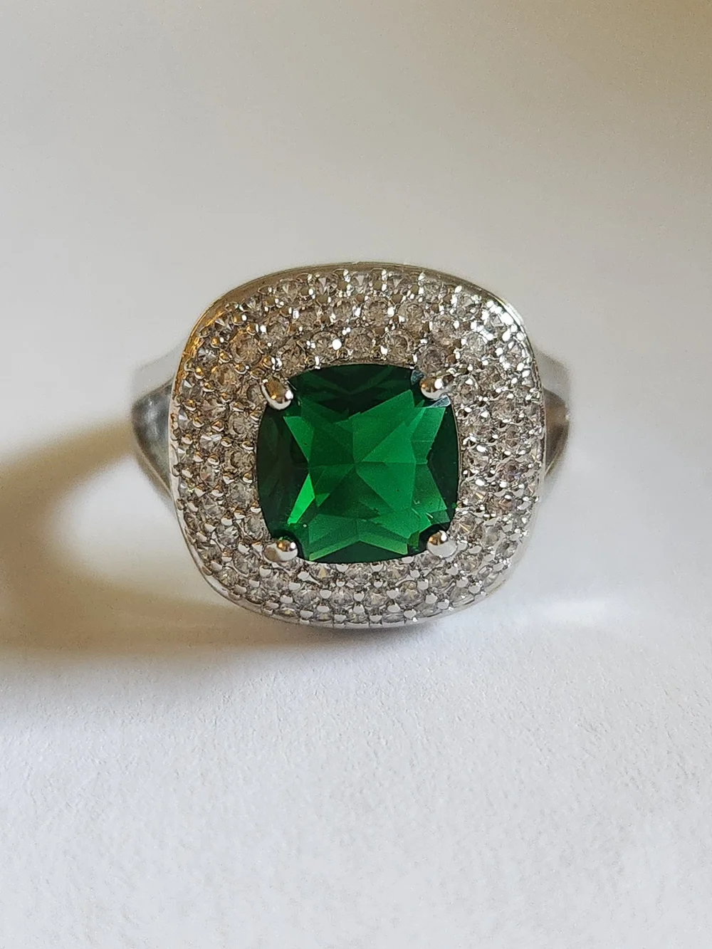 New 925 Silver Cushion Cut Emerald Diamond Adjustable Ring